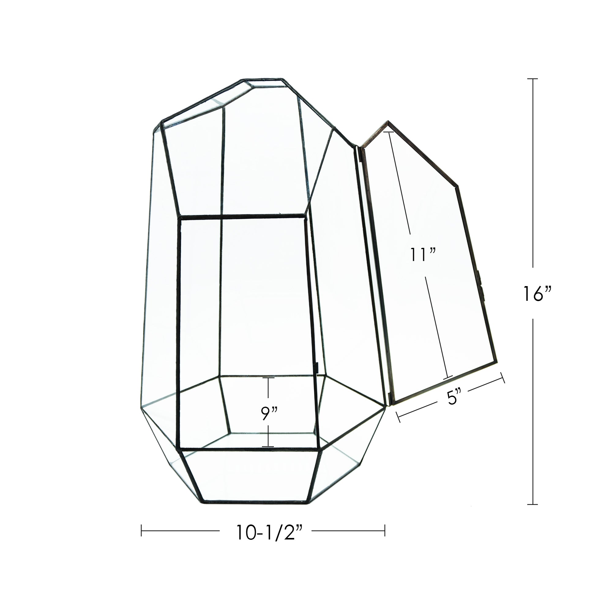 Large Indoor Plant Geometric Glass Vessel Container for Succulent Moss Plant Terrarium, 16 inch High X 10.5 inch Wide