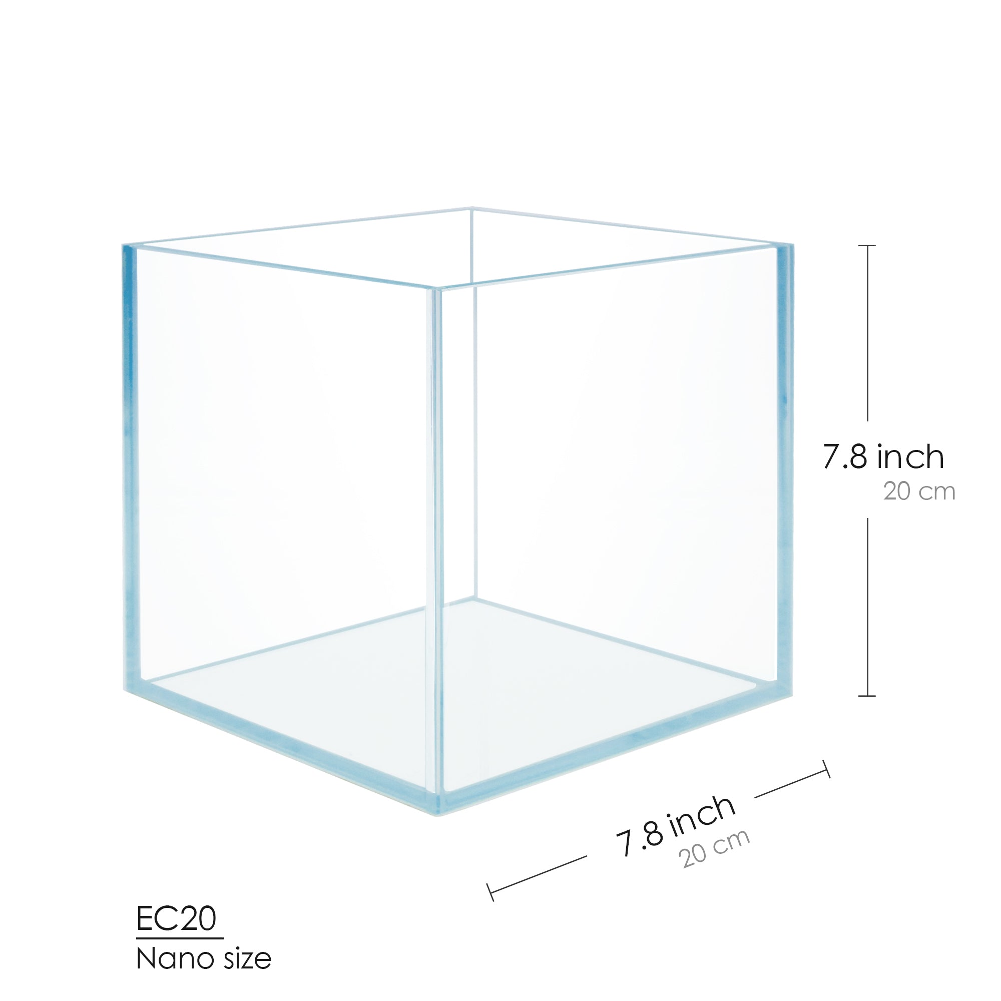 2 Gallon Cube Rimless Frameless All Glass Aquarium, Low iron Rimless Glass Tank, 20X20X20cm, 5mm Glass