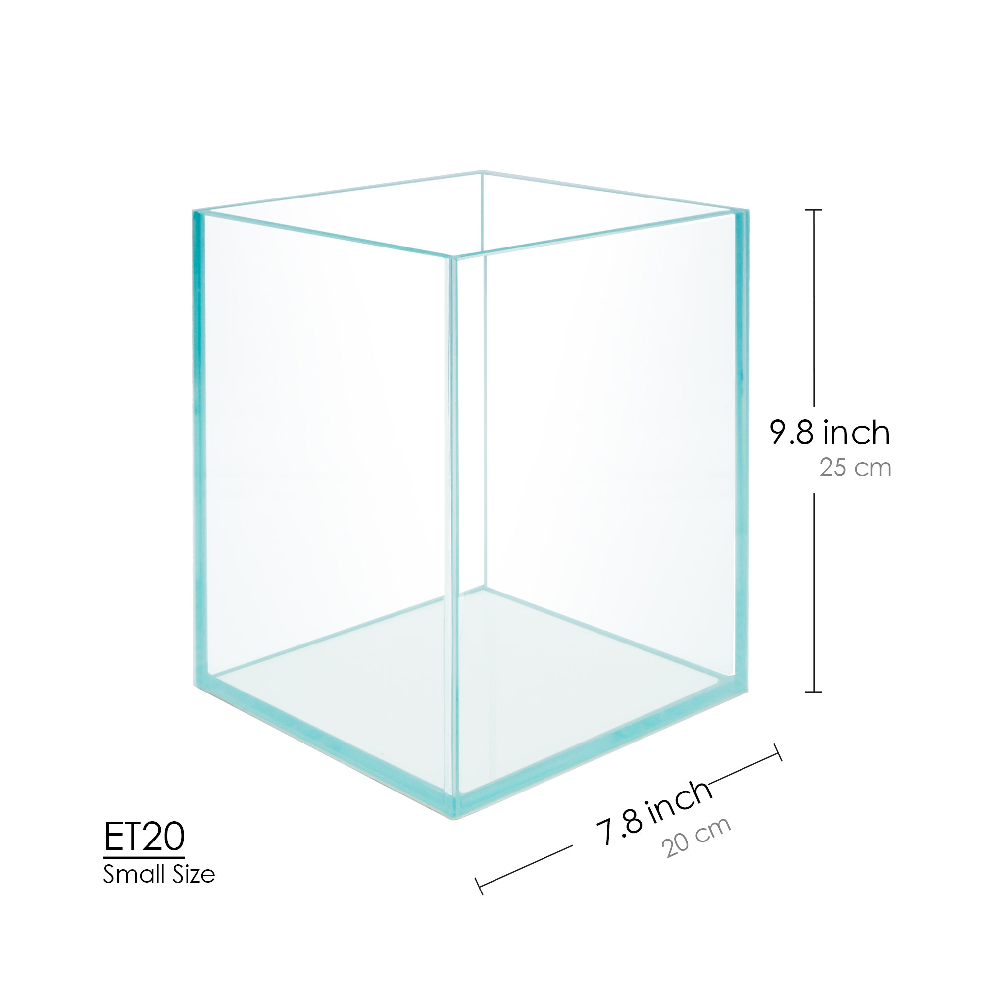 2.6 Gallon Nano Tall Rimless Frameless All Glass Aquarium, Low Iron Rimless Glass Tank, 25X20X20cm, 5mm Glass