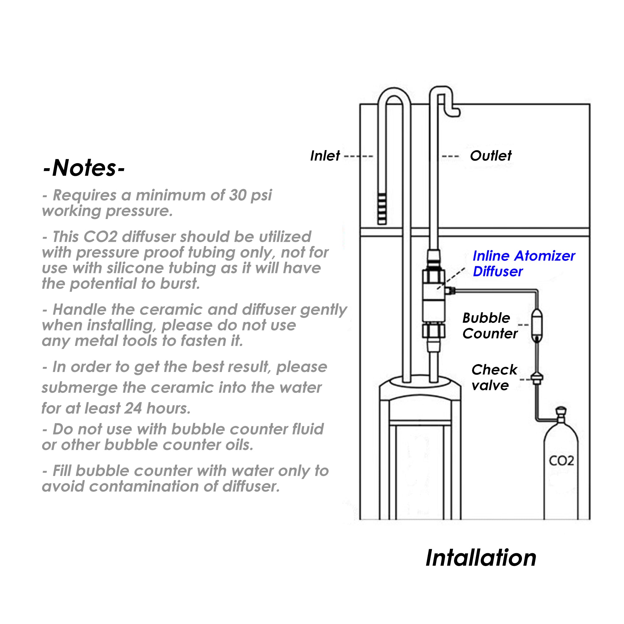 QANVEE Inline CO2 Aquarium Atomizer Diffuser