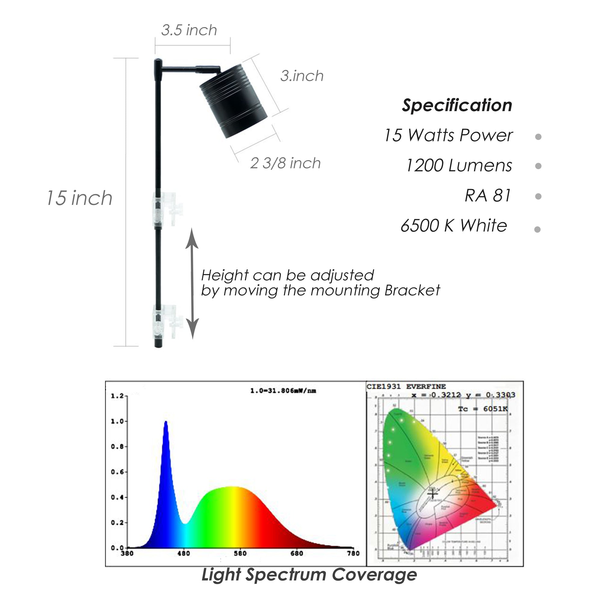 Full Spectrum COB LED Spotlight, for Nano tank, Wabikusa, Terrariums, Paludariums